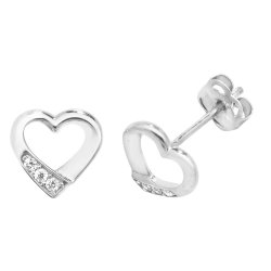 9ct White Gold Cz Open Heart Studs 