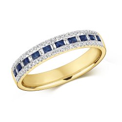 Diamond & Sapphire Channel Set 3 Row Half Eternity Ring In 9ct Gold 