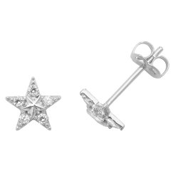 9ct White Gold Cz Fishstar Studs 