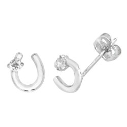 9ct White Gold Cz Set Horseshoe Studs 