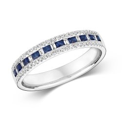 Diamond & Sapphire Channel Set 3 Row Half Eternity Ring In 9ct White Gold 