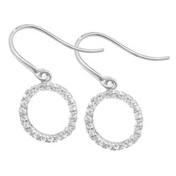 9ct White Gold Cz Circle Fish Hook Drops 
