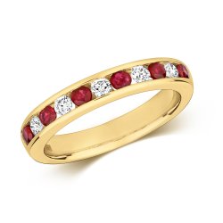 Diamond & Ruby Channel Set Half Eternity Ring In 9ct Gold 