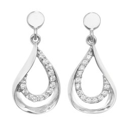 9ct White Gold Cz Double Tear Drops 
