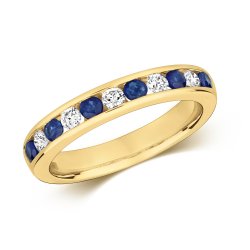 Diamond & Sapphire Channel Set Half Eternity Ring In 9ct Gold 