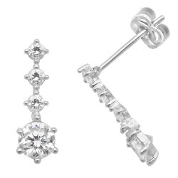 9ct White Gold Triple Cz Drops 