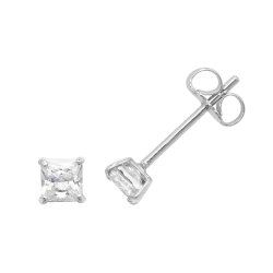 9ct White Gold Square Cz Studs 