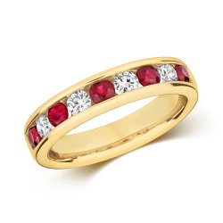 Diamond & Ruby Channel Set Half Eternity Ring In 9ct Gold 