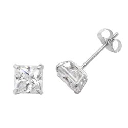 9ct White Gold Square Cz Studs 
