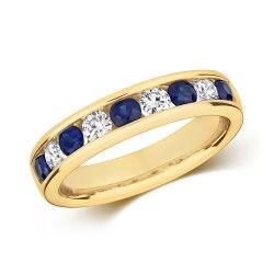 Diamond & Sapphire Channel Set Half Eternity Ring In 9ct Gold 