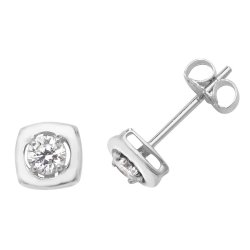 9ct White Gold Cz Square Studs 