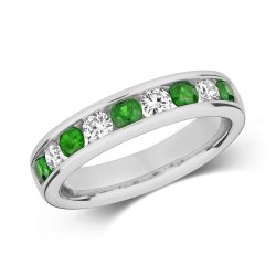 Diamond & Emerald Channel Set Half Eternity Ring In 9ct White Gold 