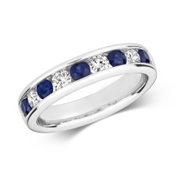 Diamond & Sapphire Channel Set Half Eternity Ring In 9ct White Gold 