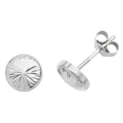 9ct White Gold Diamond Cut Button Studs 