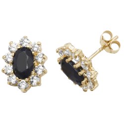 9ct Gold Sapphire Oval Cluster Studs 