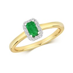 Diamond & Emerald Octagon Cluster Ring In 9ct Gold 