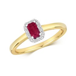 Diamond & Ruby Octagon Cluster Ring In 9ct Gold 