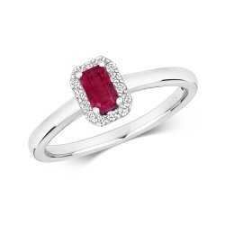 Diamond & Ruby Octagon Cluster Ring In 9ct White Gold 