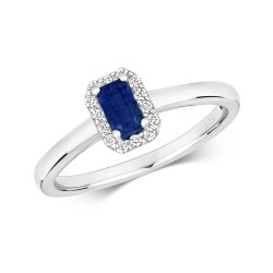 Diamond & Sapphire Octagon Cluster Ring In 9ct White Gold 