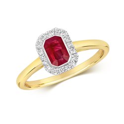 Diamond & Ruby Rubover Set Octagon Cluster Ring In 9ct Gold 