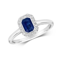 Diamond & Sapphire Rubover Set Octagon Cluster Ring In 9ct White Gold 