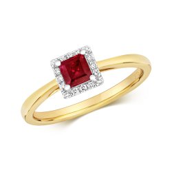 Diamond & Ruby Square Cluster Ring In 9ct Gold 
