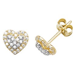 9ct Gold Cz Halo Heart Studs 