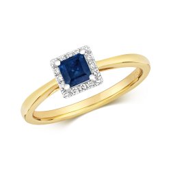 Diamond & Sapphire Square Cluster Ring In 9ct Gold 