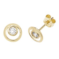 9ct Gold Cz Bezel Circle Studs 