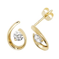 9ct Gold Cz Wave Studs 