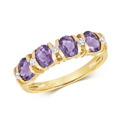 Diamond & Amethyst Oval Xx Design Half Eternity Ring In 9ct Gold 