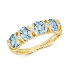 Diamond & Light Swiss Blue Topaz Oval Xx Design Half Eternity Ring In 9ct Gold 