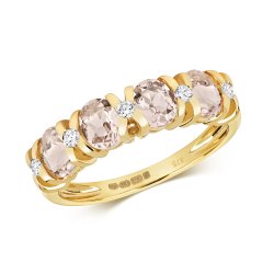 Diamond & Morganite Oval Xx Design Half Eternity Ring In 9ct Gold 
