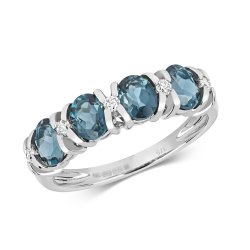 Diamond & London Blue Topaz Oval Xx Design Half Eternity Ring In 9ct White Gold 