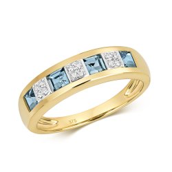 Diamond & Light Swiss Blue Topaz Square And Grain Set Half Eternity Ring In 9ct Gold 