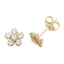 9ct Gold Cz Flower Studs 
