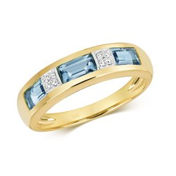 Diamond & Light Swiss Blue Topaz Baguette And Grain Set Half Eternity Ring In 9ct Gold 
