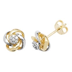 9ct Gold 2 Tone Cz Knot Studs 
