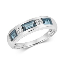 Diamond & London Blue Topaz Baguette And Grain Set Half Eternity Ring In 9ct White Gold 