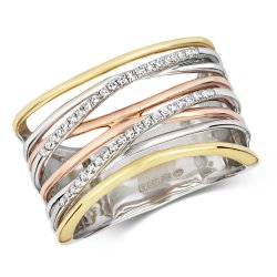 Diamond Tricolour Crossover Ring In 9ct Gold 