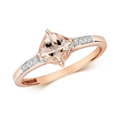 Diamond & Morganite Cushion With Set Shoulders Ring In 9ct Gold 