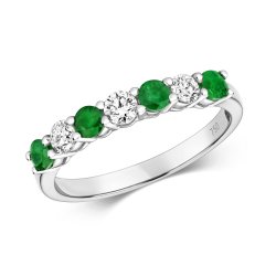 Diamond & Emerald Claw Set Eternity Ring In 18ct White Gold 