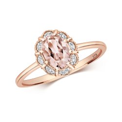 Diamond & Morganite Oval Deco Style Cluster Ring In 9ct Rose Gold 