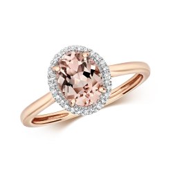 Diamond & Morganite Oval Cluster Ring In 9ct Rose Gold 