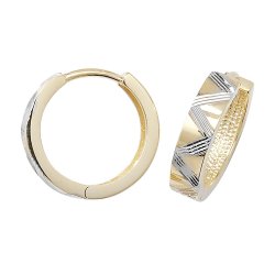 9ct Gold 2 Tone Diamond Cut Hinged Hoops 