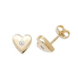 9ct Gold Single Cz Heart Studs 