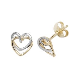 9ct Gold 2 Tone Entwined Heart Studs 