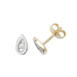 9ct Gold 2 Tone Single Cz Teardrop Studs 