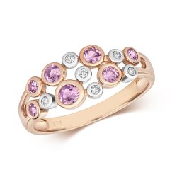 Diamond & Pink Sapphire Rubover 2 Tone Dress Ring In 9ct Gold 