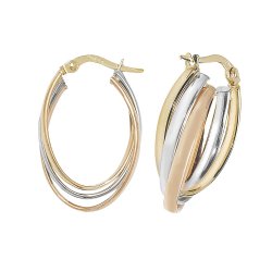 9ct Gold Tricolour Entwined Oval Hoops 